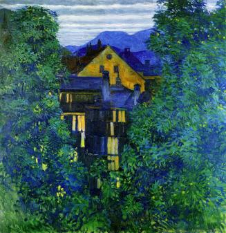 Koloman Moser, Dächer in Payerbach, 1908, Öl auf Leinwand, 101 × 100 cm, Privatbesitz, Wien