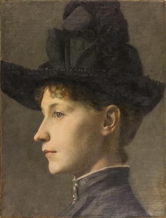 Koloman Moser, Frauenporträt mit Hut im Profil, um 1890, Öl auf Leinwand, Leinwand dubliert, Ke ...