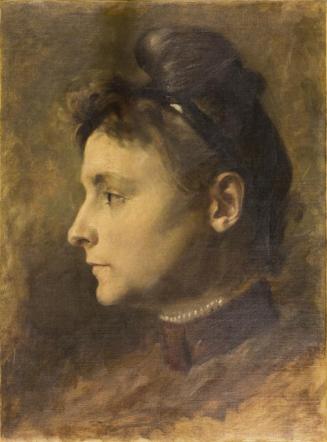 Koloman Moser, Frauenporträt mit Haarreif im Profil, um 1891, Öl auf Leinwand, Leinwand dublier ...