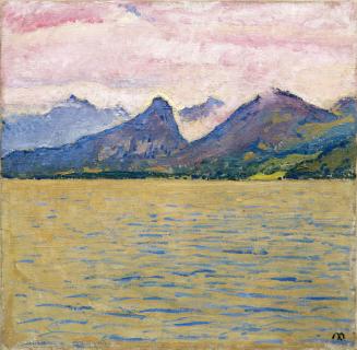 Koloman Moser, Blick über den Wolfgangsee mit bewegtem Wasser, 1913, Öl auf Leinwand, 50 × 50 c ...