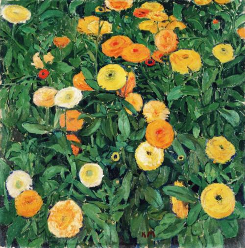 Koloman Moser, Ringelblumen, 1909, Öl auf Leinwand, 50,5 × 50,5 cm, Leopold Museum-Privatstiftu ...