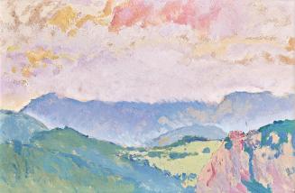 Koloman Moser, Blick von der Villa Mautner v. Markhof auf die Rax in Wolken, um 1912, Öl auf Ka ...