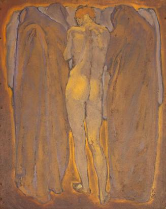 Koloman Moser, Rückenakt mit verhüllten Gestalten, um 1914, Öl auf Karton, 34,5 × 28 cm, Privat ...