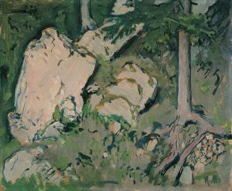 Koloman Moser, Waldstück, um 1912, Öl auf Karton, 28 × 34 cm, Verbleib unbekannt