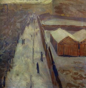 Koloman Moser, Tiefblick auf verschneite Straße, um 1908, Öl auf Leinwand, 50,5 × 50,5 cm, Verb ...