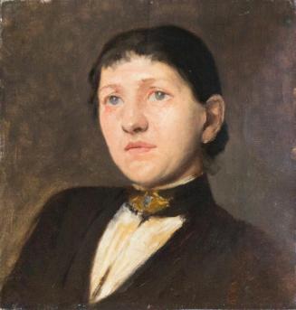 Koloman Moser, Frauenporträt mit Kropfband, um 1891, Öl auf Leinwand, 28,5 × 27,5 cm, Privatsam ...