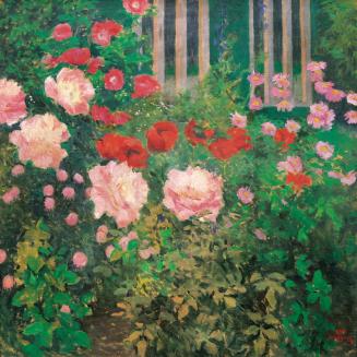 Koloman Moser, Garten mit Pfingstrosen und Mohnblumen, 1910, Öl auf Leinwand, 100 × 100 cm, Pri ...
