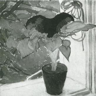Koloman Moser, Blühende Topfpflanze auf dem Fensterbrett, 1910, Öl auf Leinwand, Verbleib unbek ...