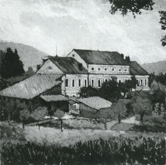 Koloman Moser, Fabrikgebäude in Pitten, 1910, Öl auf Leinwand, 73 × 73 cm, Unbekannter Besitz
