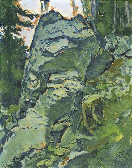 Koloman Moser, Felspartie im Wald, um 1912, Öl auf Karton, 33,9 × 27,1 cm, Privatsammlung, Stei ...