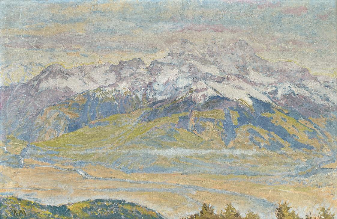 Koloman Moser, Dents du Midi mit dem Rhonetal, um 1913, Öl auf Leinwand, 50 × 75,5 cm, Privatbe ...