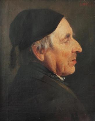 Koloman Moser, Modellkopf eines alten Mannes mit Mütze im Profil nach rechts, um 1888, Öl auf L ...