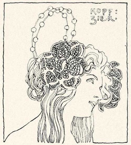 Koloman Moser, Illustration "Kopfputz", 1898, Buchdruck, Blattmaße: 29,8 × 28,8 cm, Staatliche  ...