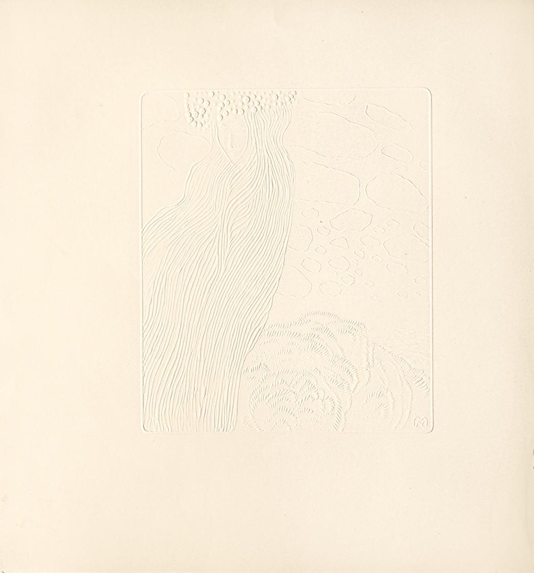 Koloman Moser, Den Thaukranz im regenschweren Haar, 1901, Prägedruck, Blattmaße: 25,5 × 23,5 cm ...