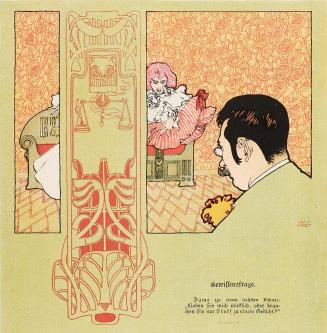 Koloman Moser, IIlustration "Gewissensfrage", 1898, Buchdruck in Farbe, Blattmaße: 28,5 × 20,5  ...
