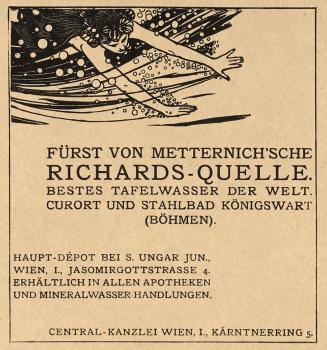 Koloman Moser, Werbeinserat für das Mineralwasser „Richardsquelle“, 1899, Buchdruck, Blattmaße: ...