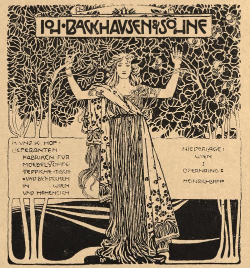 Koloman Moser, Werbeinserat für die Textilfirma "Joh. Backhausen & Söhne", 1899, Buchdruck, Bla ...