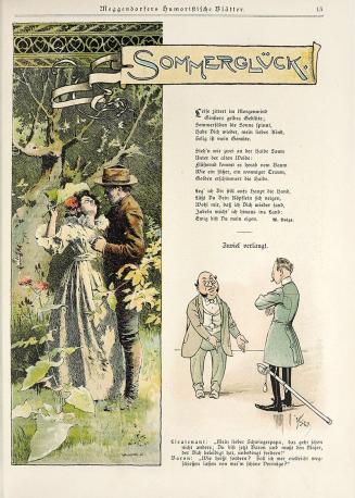 Koloman Moser, Illustration "Sommerglück" von W. Bolza, 1895, Buchdruck in Farbe, Blattmaße: 28 ...