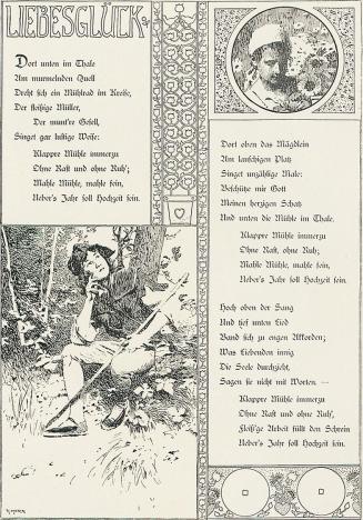 Koloman Moser, Illustration "Liebesglück", 1895, Buchdruck, Blattmaße: 28,5 × 20,5 cm, Universi ...