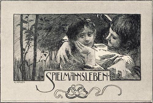 Koloman Moser, Illustration "Spielmannsleben", 1896, Buchdruck, Blattmaße: 28,5 × 20,5 cm, Univ ...