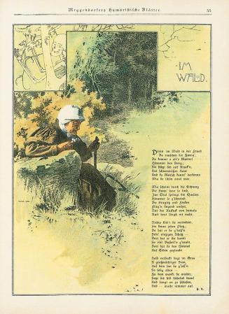 Koloman Moser, Illustration "Im Wald" von F. U., 1896, Buchdruck in Farbe, Blattmaße: 28,5 × 20 ...