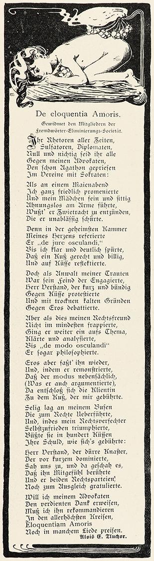 Koloman Moser, IIlustration "De eloquentia Amoris" von Alois Tluchor, 1898, Buchdruck, Blattmaß ...