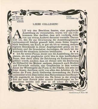 Koloman Moser, Vignette "Ein Bericht an den Arbeitsausschuss" von Josef Engelhart, 1900, Buchdr ...