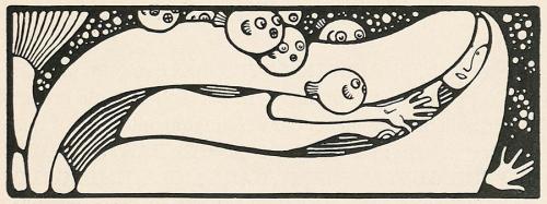 Koloman Moser, Kopfleiste "Nixe mit Kugelfischen", 1900, Buchdruck, Blattmaße: 25,5 × 23,5 cm,  ...