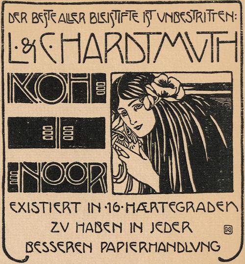 Koloman Moser, Werbeinserat für die Papier- und Schreibwarenhandlung "Theyer & Hardtmuth", 1900 ...