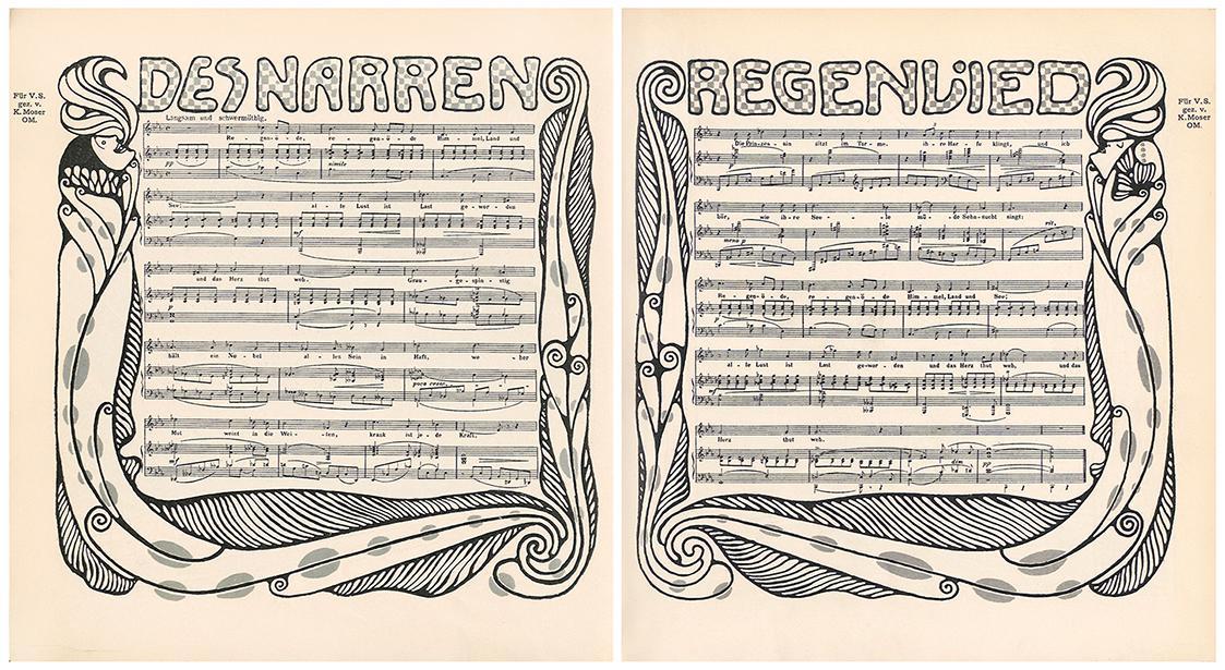 Koloman Moser, Notenblatt-Umrahmung "Des Narren Regenlied" von Otto Julius Bierbaum und Ludwig  ...