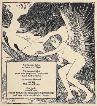 Koloman Moser, Vignette "Engel" von Arno Holz, 1898, Buchdruck, Blattmaße: 29,8 × 28,8 cm, Belv ...