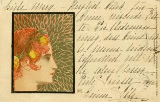 Koloman Moser, Wiener Künstler-Postkarte Serie IV / 7, 1898, Farblithografie mit Goldfarbe, Bla ...