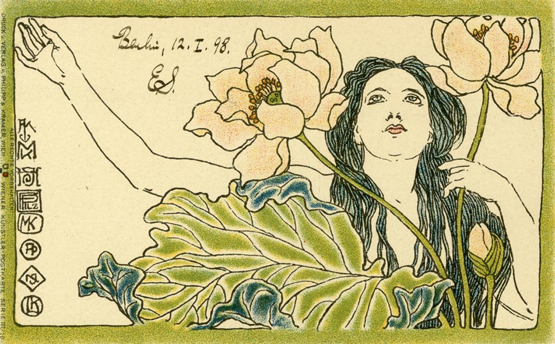 Koloman Moser, Wiener Künstler-Postkarte Serie III / 10, 1898, Farblithografie, Blattmaße: 9 ×  ...