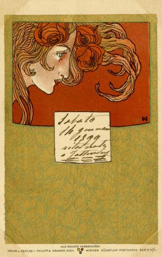 Koloman Moser, Wiener Künstler-Postkarte Serie V / 1, 1898, Farblithografie mit Goldfarbe, Blat ...