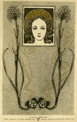 Koloman Moser, Wiener Künstler-Postkarte Serie III / 1, 1898, Farblithografie mit Goldfarbe, Bl ...