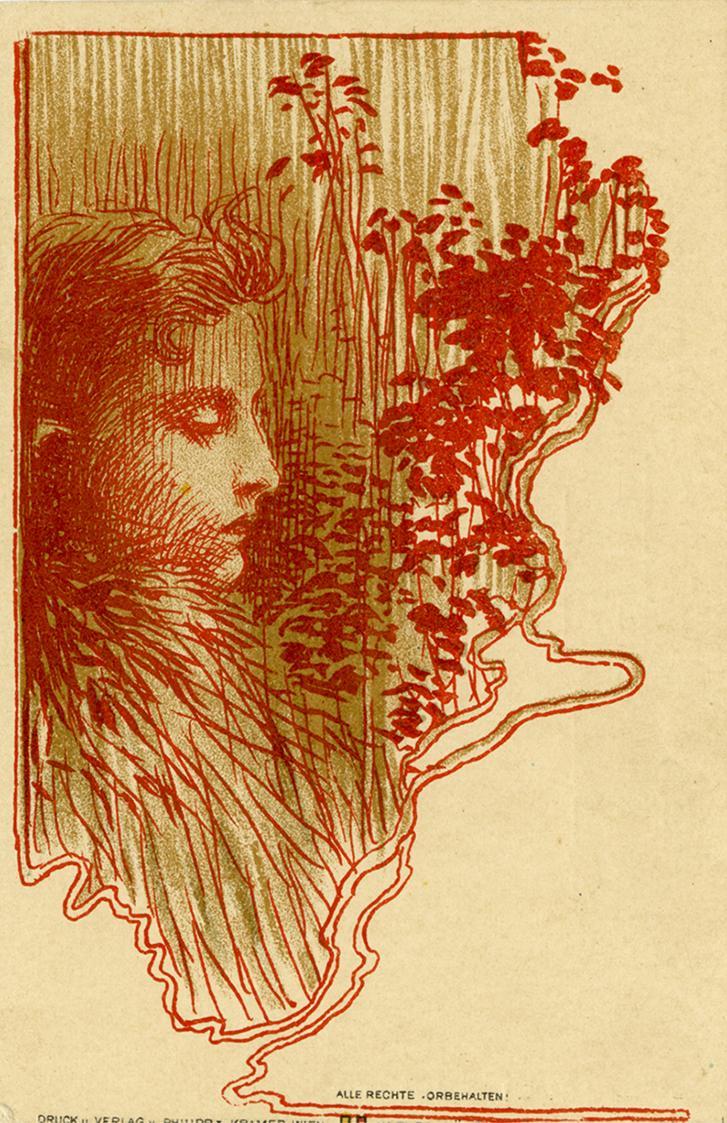 Koloman Moser, Wiener Künstler-Postkarte Serie I / 10, 1898, Farblithografie mit Goldfarbe, Bla ...