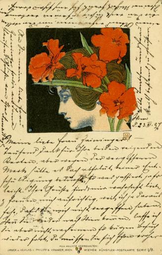 Koloman Moser, Wiener Künstler-Postkarte Serie I / 5, 1898, Farblithografie mit Goldfarbe, Blat ...