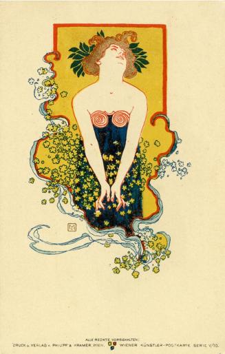 Koloman Moser, Wiener Künstler-Postkarte Serie V / 10, 1898, Farblithografie mit Goldfarbe, Bla ...