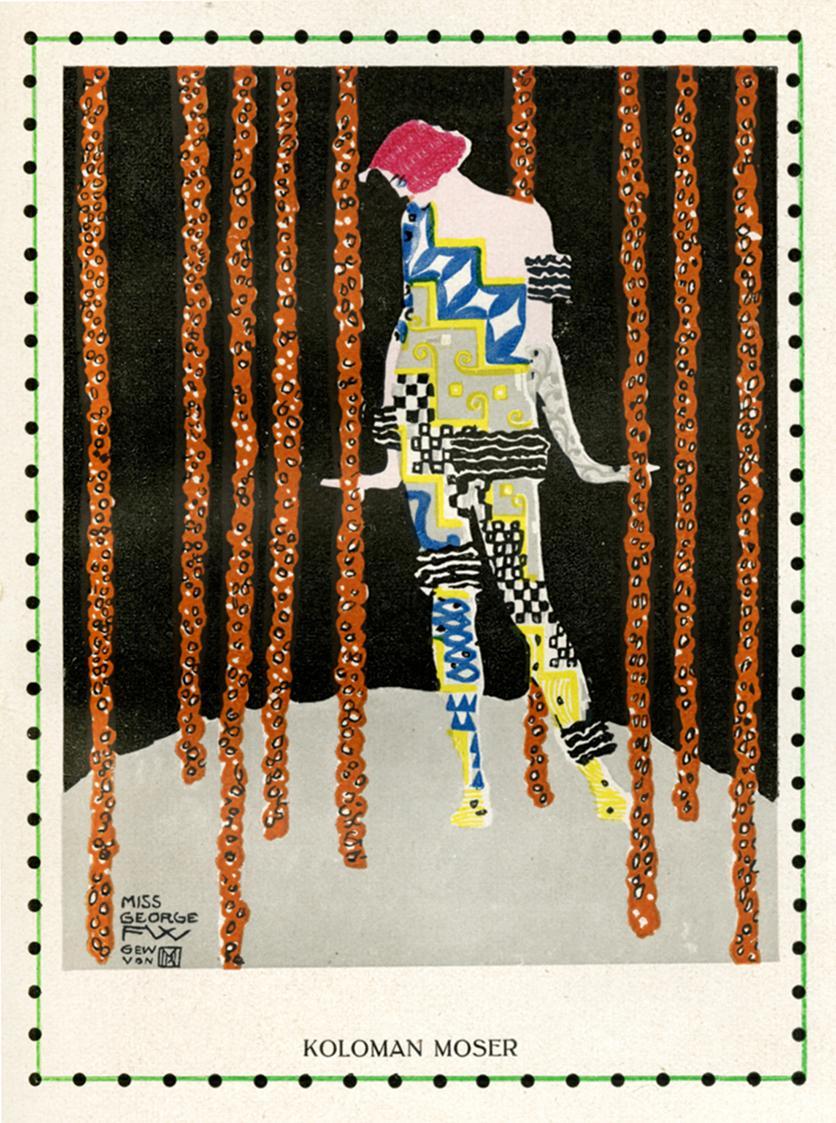 Koloman Moser, Kostümentwurf für die Tänzerin Miss Olga George, 1911, Buchdruck in Farbe, Blatt ...