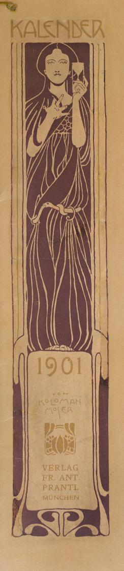 Koloman Moser, Kalender 1901, 1901, Farblithografie, Blattmaße: 43 × 9,5 cm, Universität für an ...