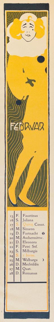 Koloman Moser, Februar, 1901, Farblithografie, Blattmaße: 43 × 9,5 cm, Universität für angewand ...