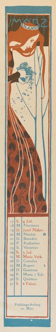 Koloman Moser, März, 1901, Farblithografie, Blattmaße: 43 × 9,5 cm, Universität für angewandte  ...