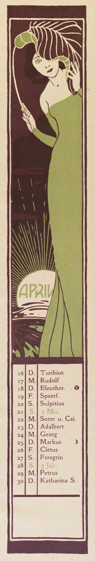 Koloman Moser, April, 1901, Farblithografie, Blattmaße: 43 × 9,5 cm, Universität für angewandte ...