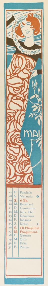Koloman Moser, Mai, 1901, Farblithografie, Blattmaße: 43 × 9,5 cm, Universität für angewandte K ...