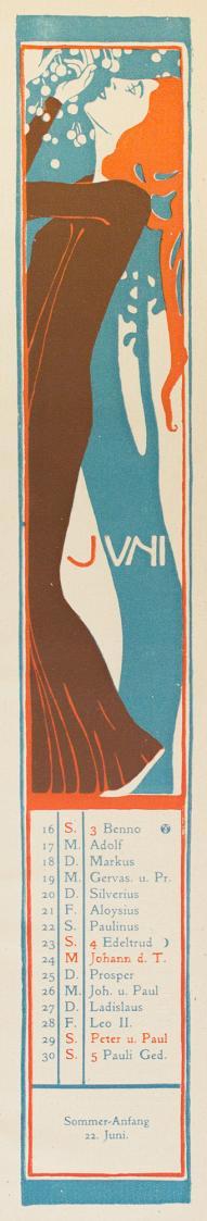 Koloman Moser, Juni, 1901, Farblithografie, Blattmaße: 43 × 9,5 cm, Universität für angewandte  ...