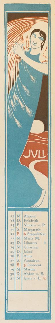 Koloman Moser, Juli, 1901, Farblithografie, Blattmaße: 43 × 9,5 cm, Universität für angewandte  ...