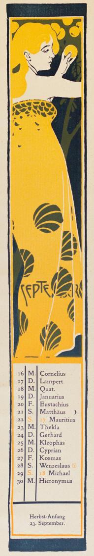 Koloman Moser, September, 1901, Farblithografie, Blattmaße: 43 × 9,5 cm, Universität für angewa ...