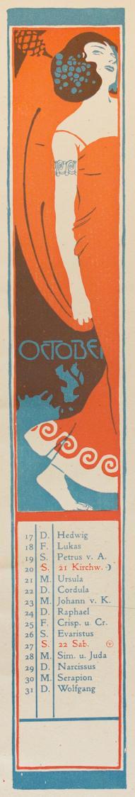 Koloman Moser, October, 1901, Farblithografie, Blattmaße: 43 × 9,5 cm, Universität für angewand ...