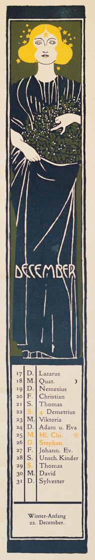 Koloman Moser, December, 1901, Farblithografie, Blattmaße: 43 × 9,5 cm, Universität für angewan ...