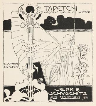 Koloman Moser, Werbeinserat für die Tapetenfirma "Jerk & Schuschitz", 1899, Buchdruck, Blattmaß ...